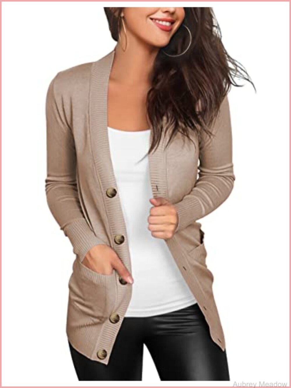 Lightweight Cardigan Sweater with Pockets, V-Neck, Button Front, Long Sleeve